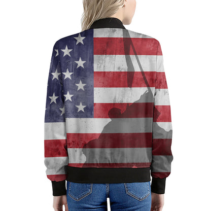 American Flag War Memorial Print Women's Bomber Jacket