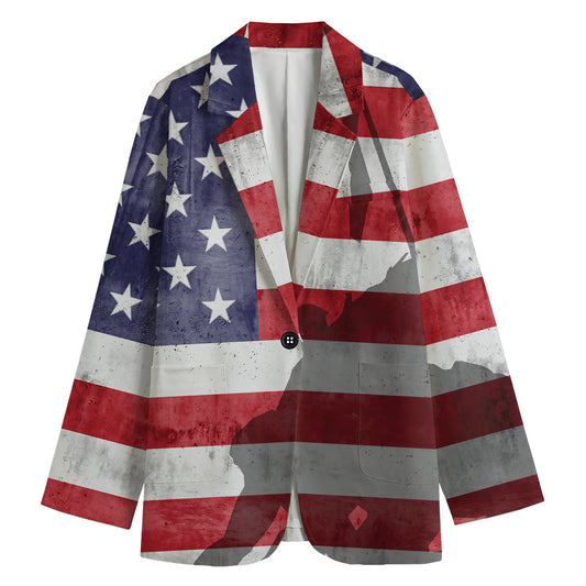 American Flag War Memorial Print Women's Cotton Blazer