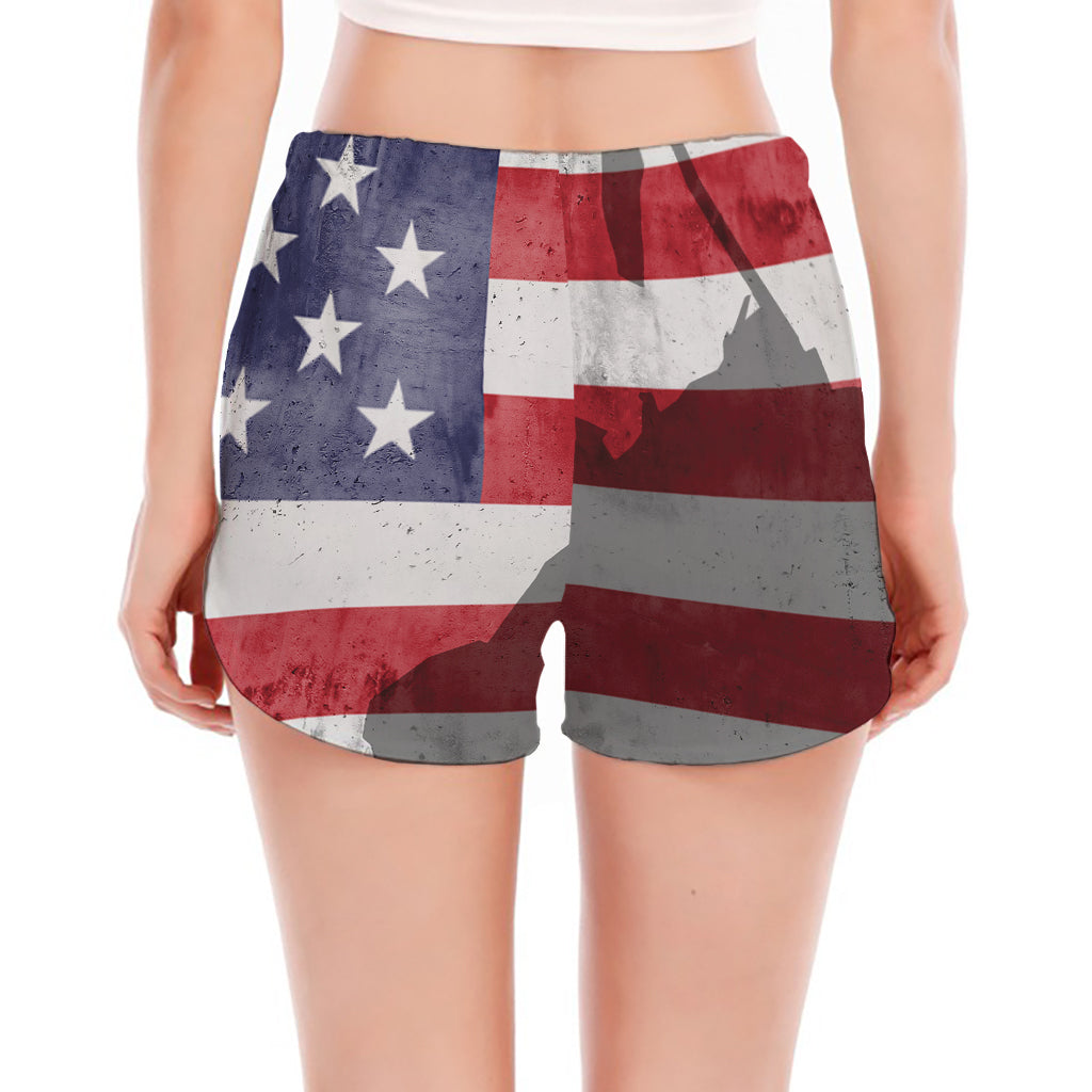 American Flag War Memorial Print Women's Split Running Shorts