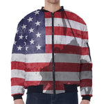 American Flag War Memorial Print Zip Sleeve Bomber Jacket