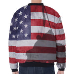 American Flag War Memorial Print Zip Sleeve Bomber Jacket