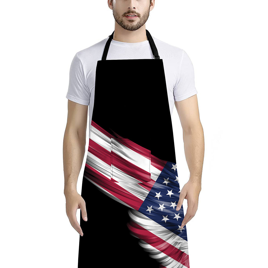 American Flag Wing Print Bib Apron With Pocket