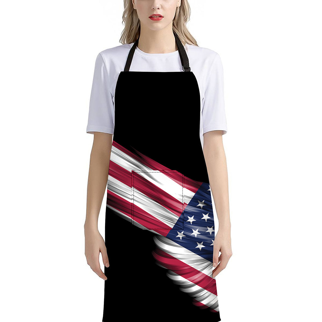 American Flag Wing Print Bib Apron With Pocket