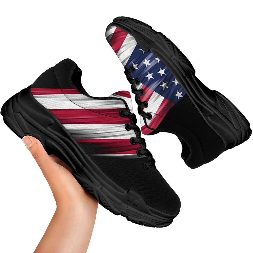 American Flag Wing Print Black Chunky Shoes