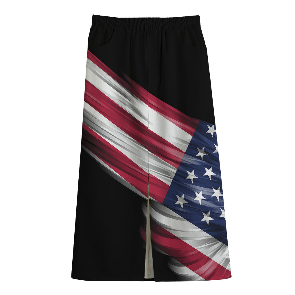 American Flag Wing Print Cotton Front Slit Maxi Skirt