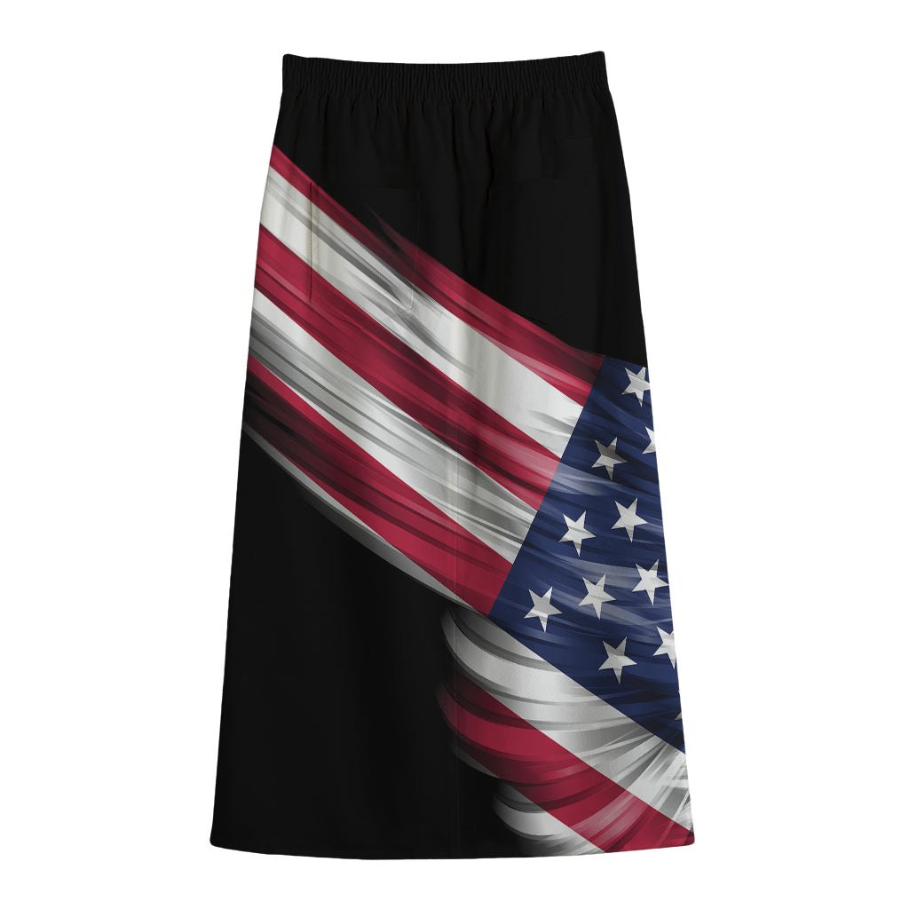 American Flag Wing Print Cotton Front Slit Maxi Skirt