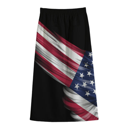 American Flag Wing Print Cotton Front Slit Maxi Skirt