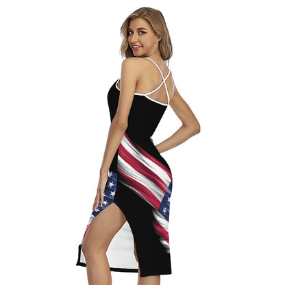 American Flag Wing Print Cross Back Cami Dress