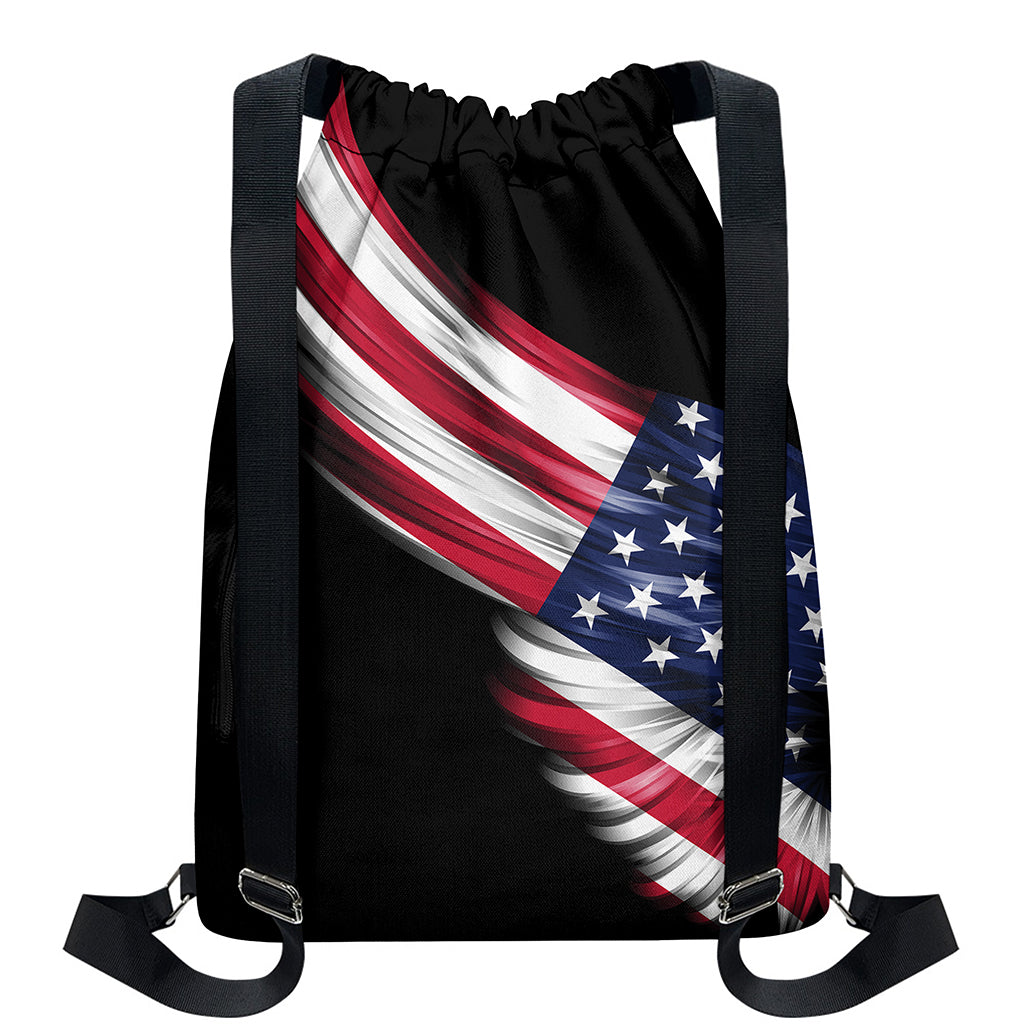 American Flag Wing Print Drawstring Backpack