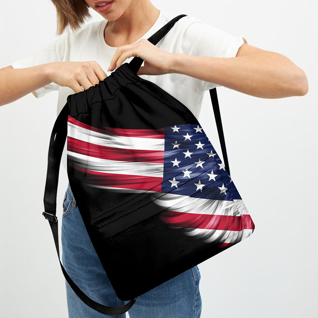 American Flag Wing Print Drawstring Backpack