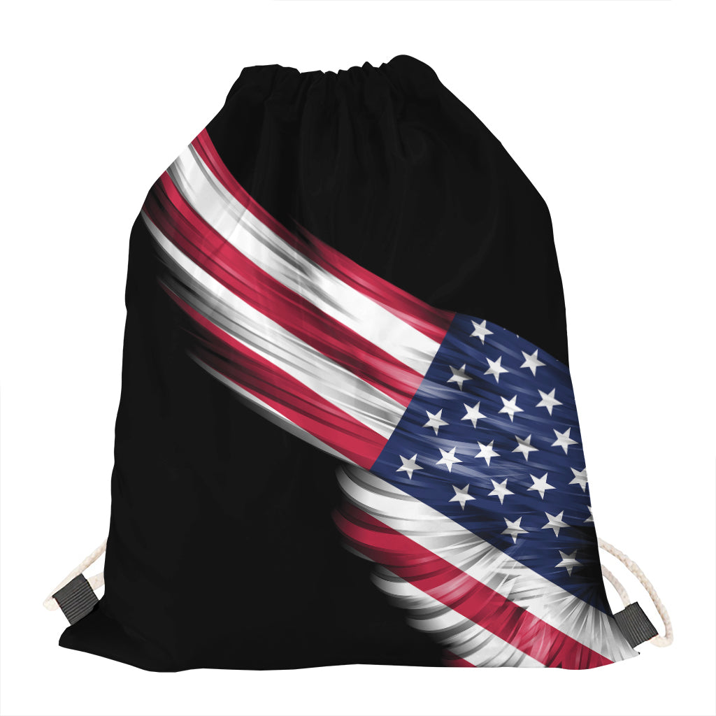 American Flag Wing Print Drawstring Bag