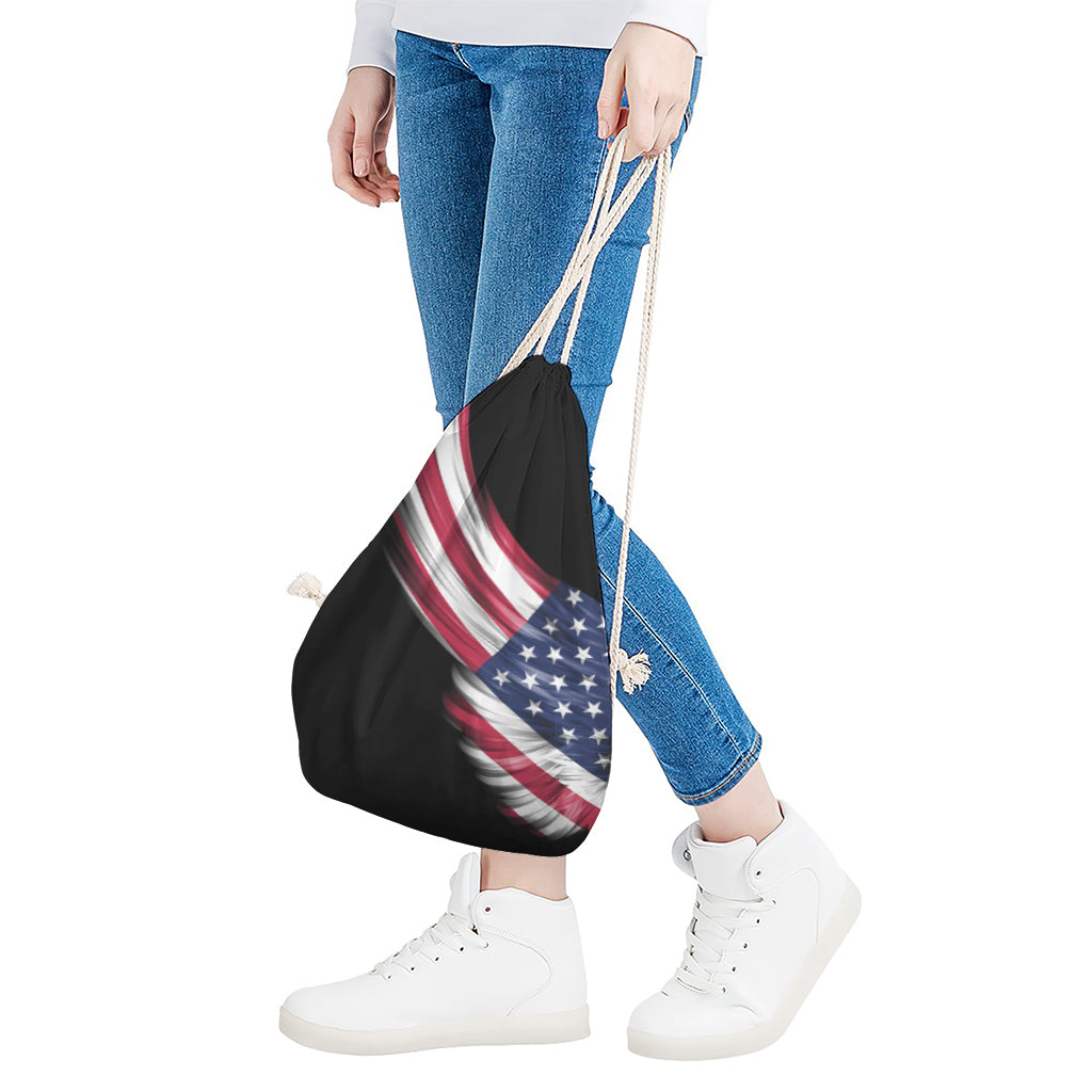 American Flag Wing Print Drawstring Bag