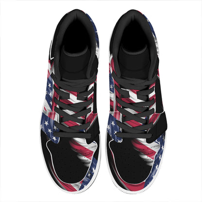 American Flag Wing Print High Top Leather Sneakers