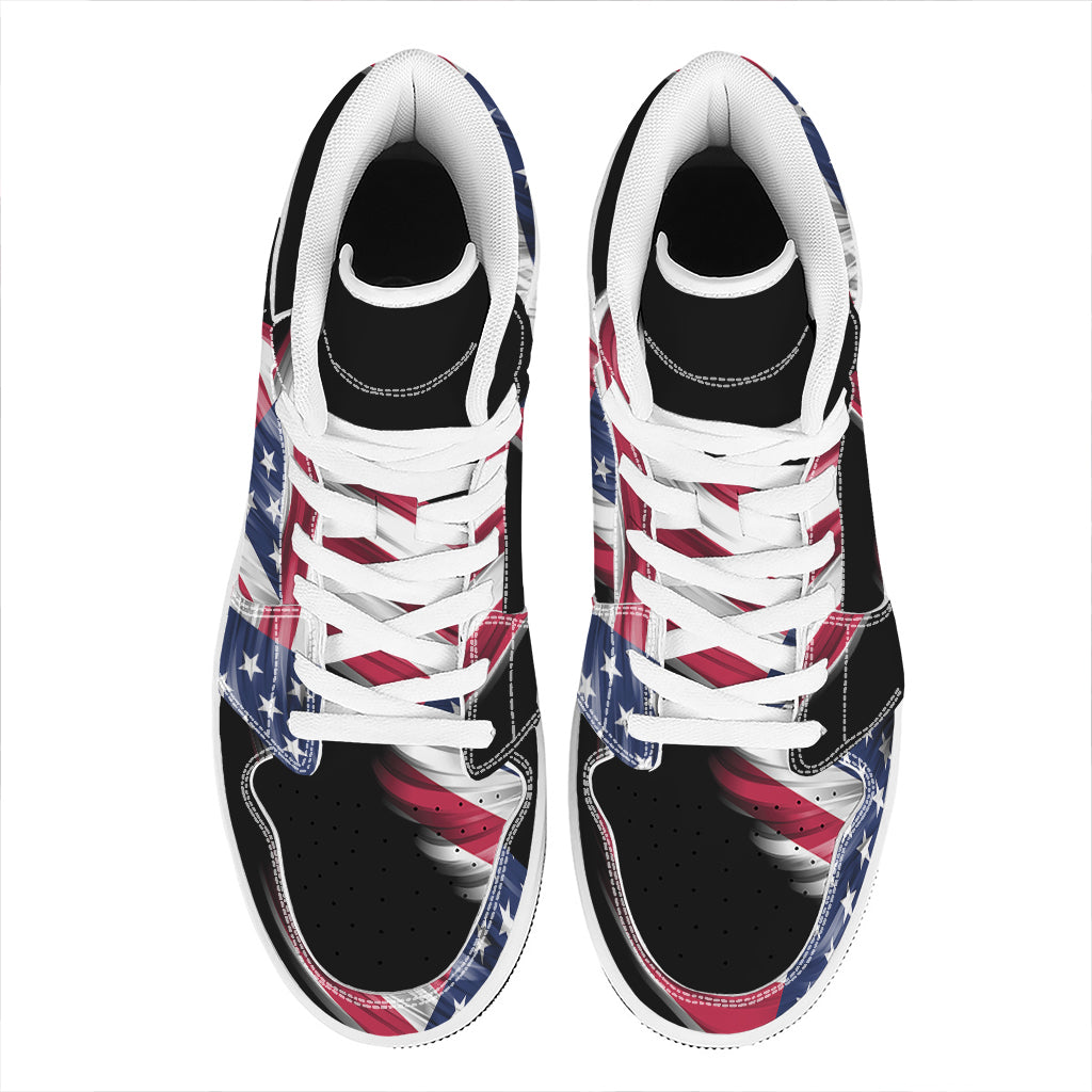 American Flag Wing Print High Top Leather Sneakers