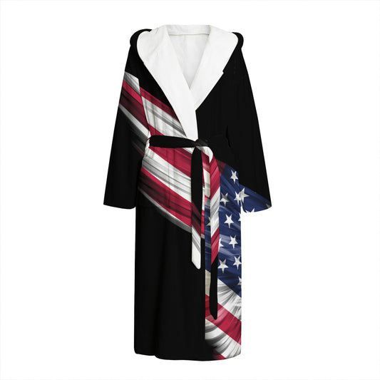 American Flag Wing Print Hooded Bathrobe