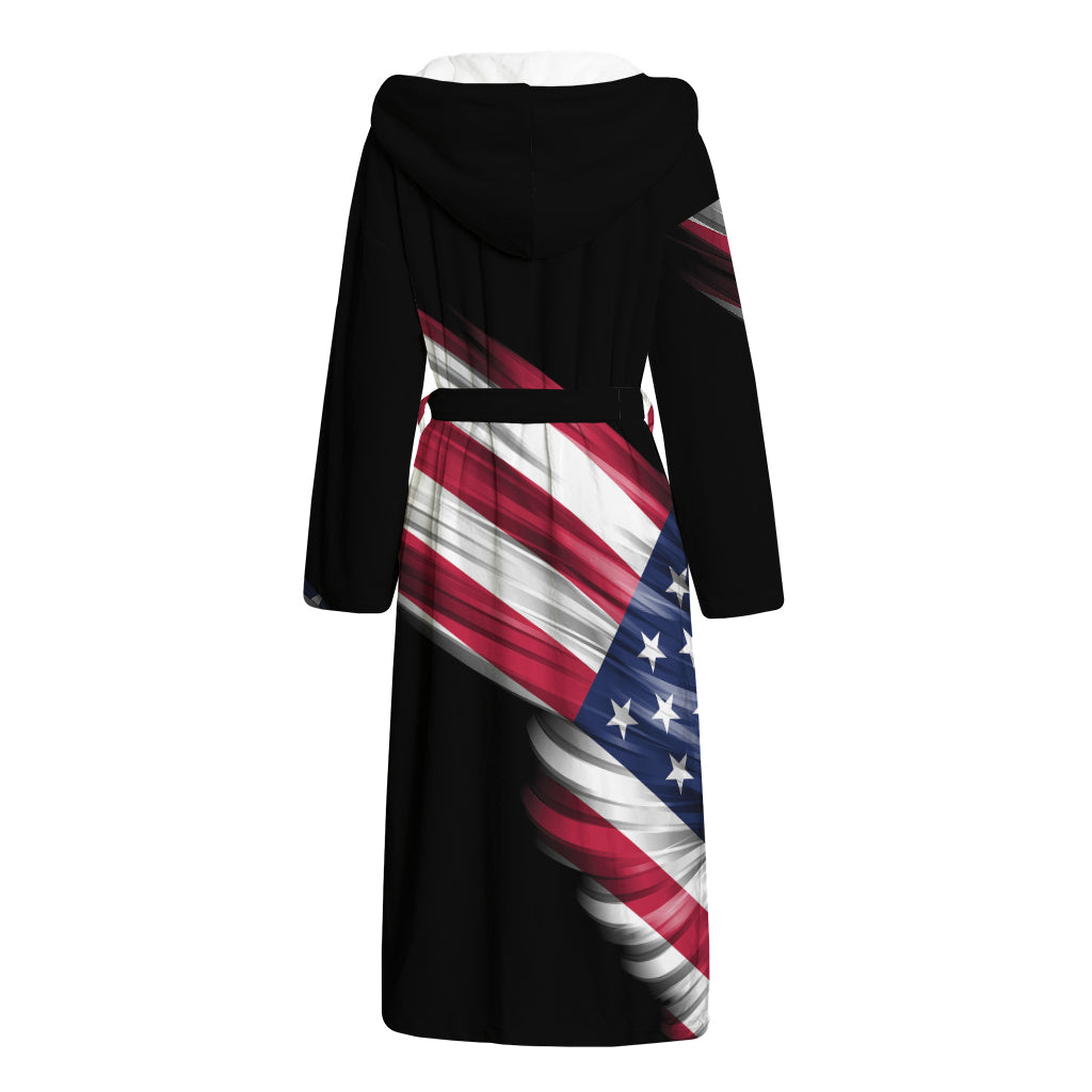 American Flag Wing Print Hooded Bathrobe