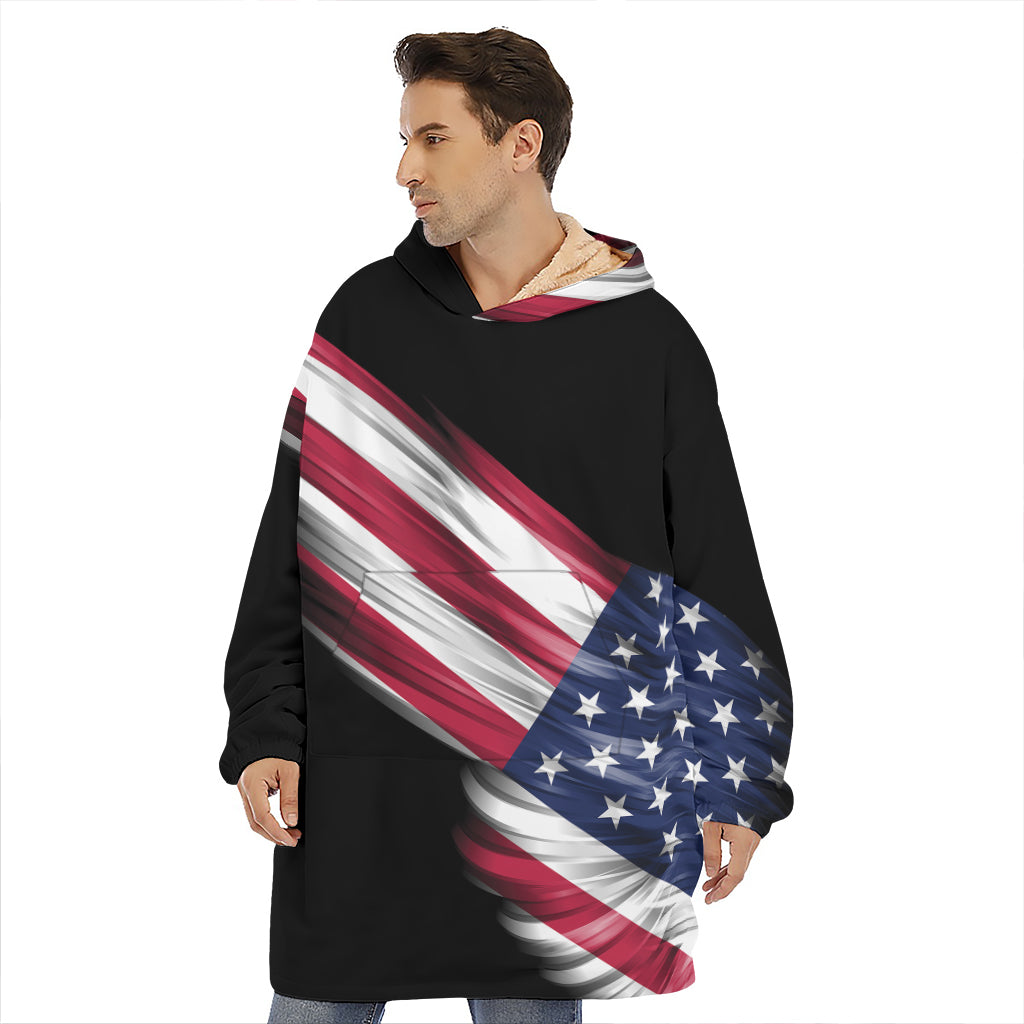 American Flag Wing Print Hoodie Blanket