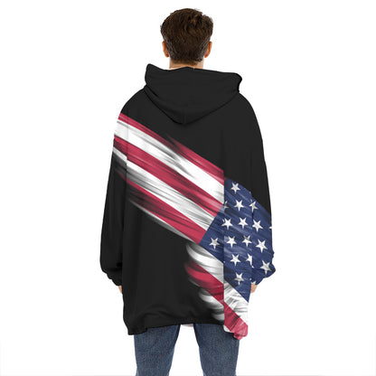 American Flag Wing Print Hoodie Blanket