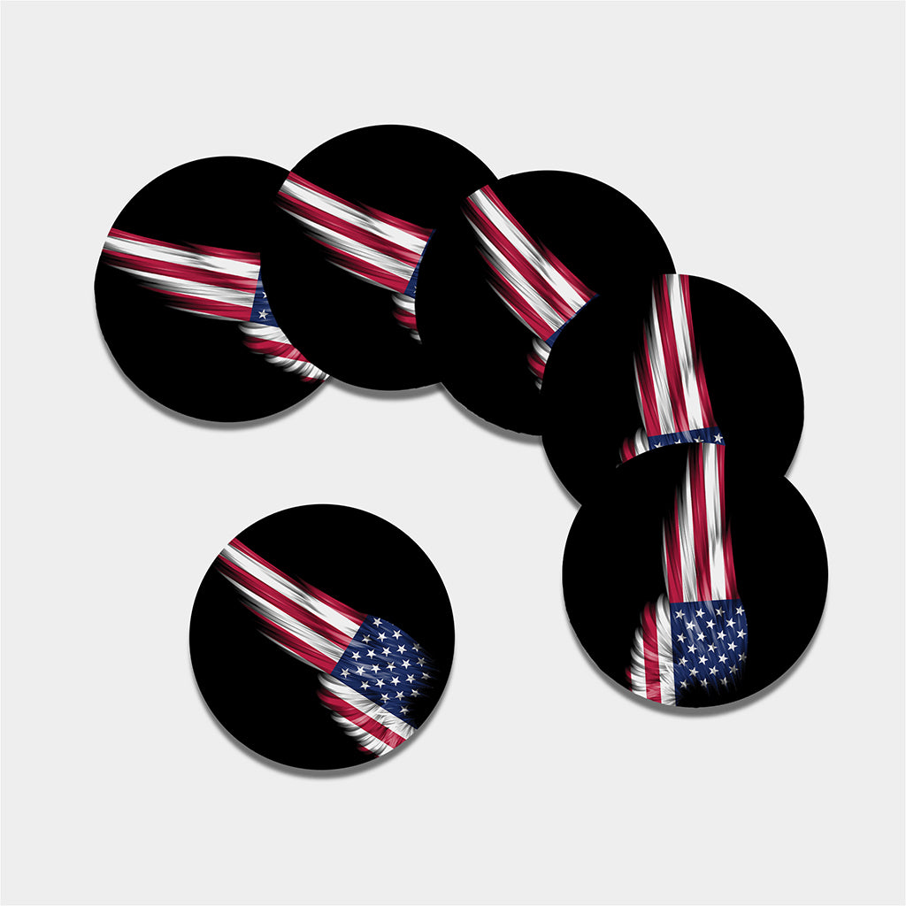 American Flag Wing Print Leather Coaster Set