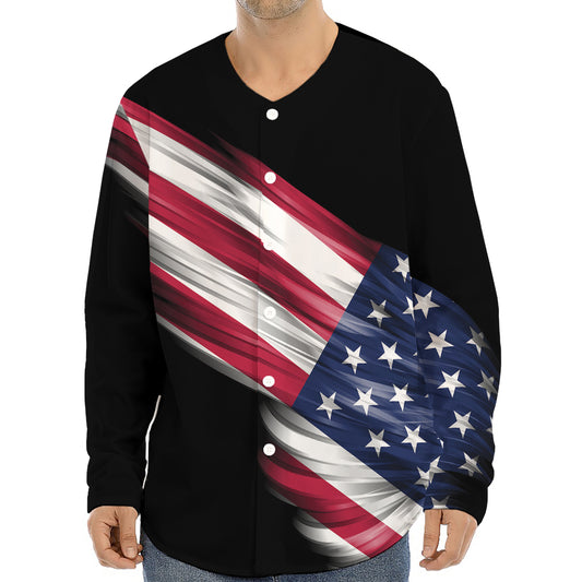American Flag Wing Print Long Sleeve Baseball Jersey