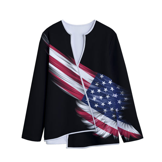 American Flag Wing Print Long Sleeve Short Coat
