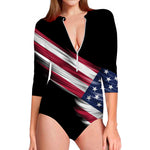 American Flag Wing Print Long Sleeve Swimsuit