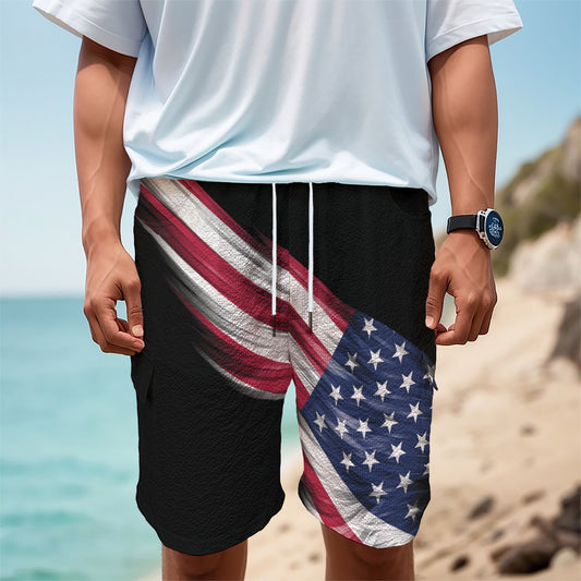 American Flag Wing Print Men's Cargo Shorts