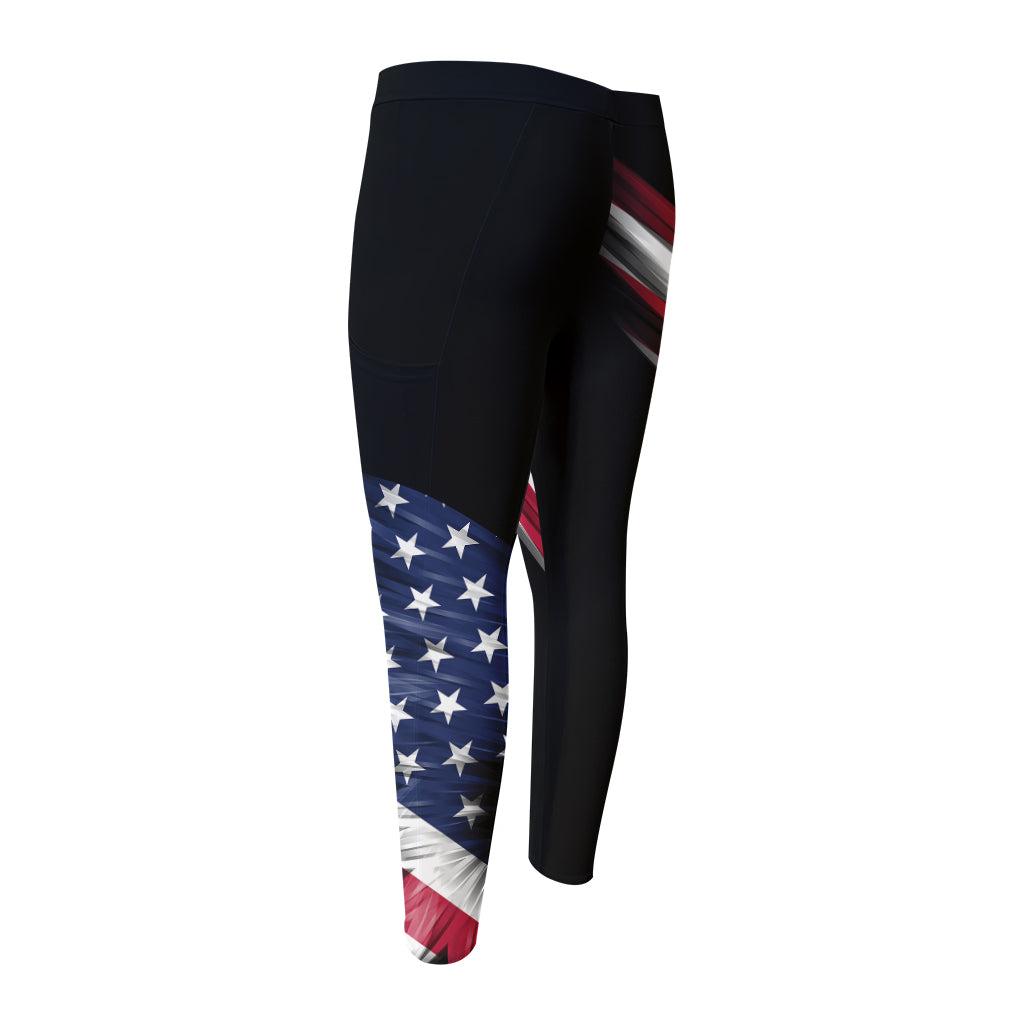 American Flag Wing Print Men's Compression Pants