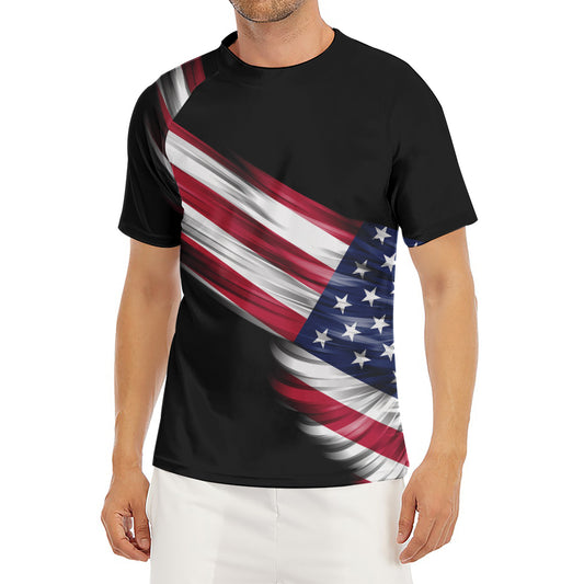 American Flag Wing Print Men's Short Sleeve Rash Guard