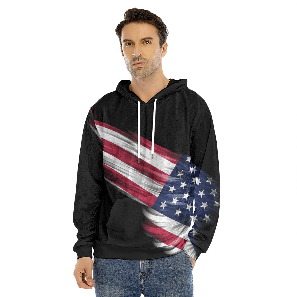 American Flag Wing Print Men's Velvet Pullover Hoodie