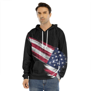 American Flag Wing Print Men's Velvet Pullover Hoodie