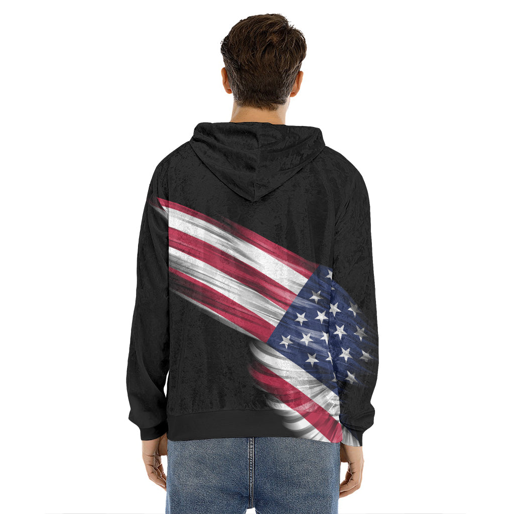 American Flag Wing Print Men's Velvet Pullover Hoodie