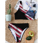 American Flag Wing Print One Shoulder Bikini Top
