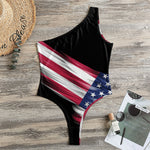 American Flag Wing Print One Shoulder Bodysuit