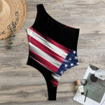 American Flag Wing Print One Shoulder Bodysuit