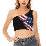 American Flag Wing Print One Shoulder Crop Top
