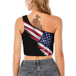 American Flag Wing Print One Shoulder Crop Top