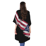 American Flag Wing Print Open Front Beach Cover Up