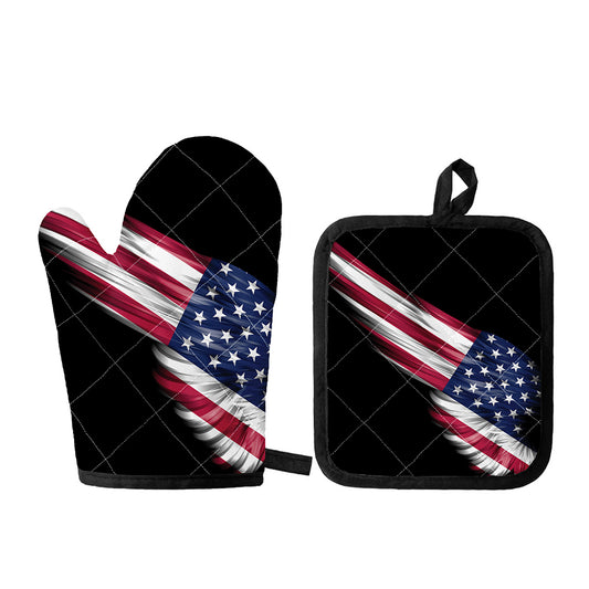 American Flag Wing Print Oven Mitt And Pot Holder Set