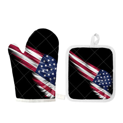 American Flag Wing Print Oven Mitt And Pot Holder Set
