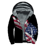 American Flag Wing Print Sherpa Lined Zip Up Hoodie