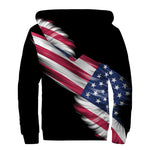 American Flag Wing Print Sherpa Lined Zip Up Hoodie