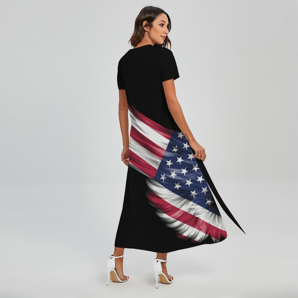 American Flag Wing Print Short Sleeve Maxi Dress