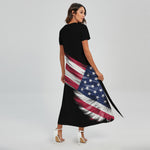 American Flag Wing Print Short Sleeve Maxi Dress