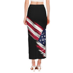 American Flag Wing Print Side Slit Maxi Skirt