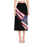 American Flag Wing Print Side Slit Midi Skirt