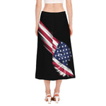 American Flag Wing Print Side Slit Midi Skirt