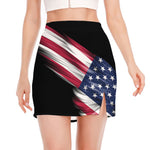 American Flag Wing Print Side Slit Mini Skirt
