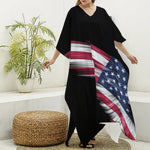 American Flag Wing Print Silk V-Neck Kaftan Dress