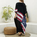 American Flag Wing Print Silk V-Neck Kaftan Dress
